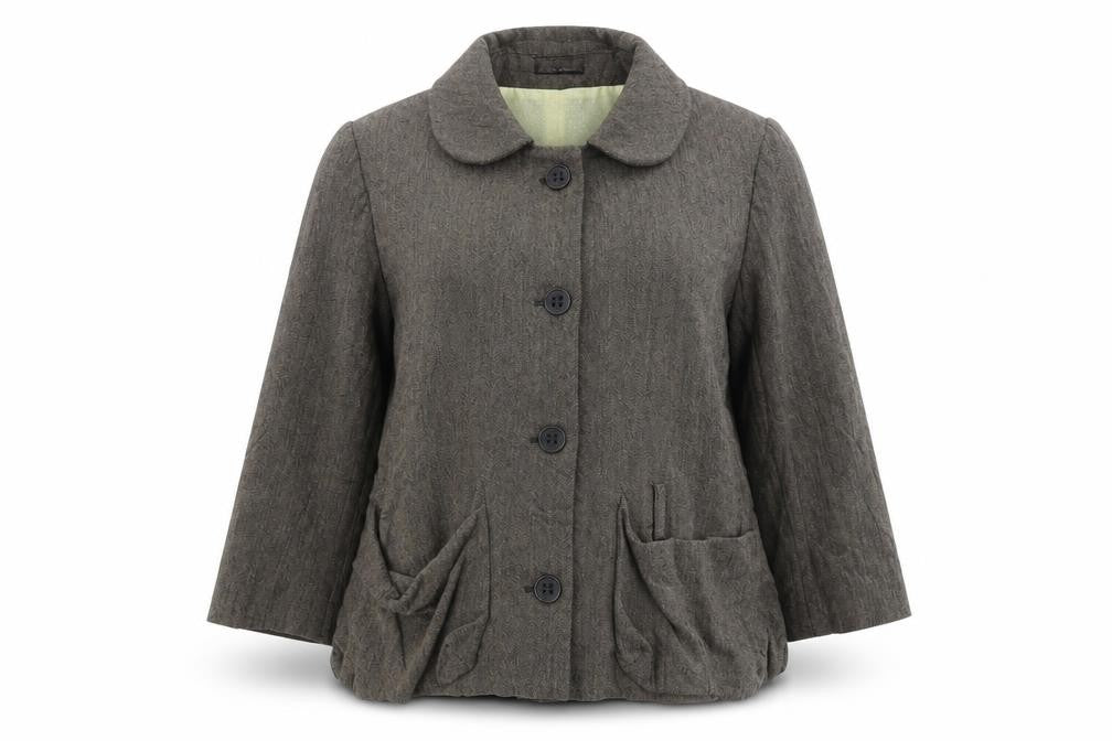 Front view of IKKS women’s grey jacket blazer, size UK 14