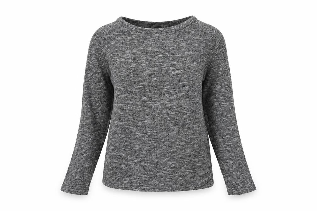 Front view of Primark women’s grey knit pullover sweatshirt, size UK 6