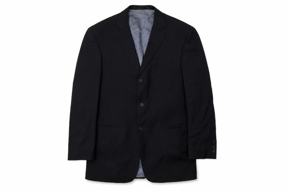 Front view of Marks & Spencer men’s blue striped jacket blazer, size 40
