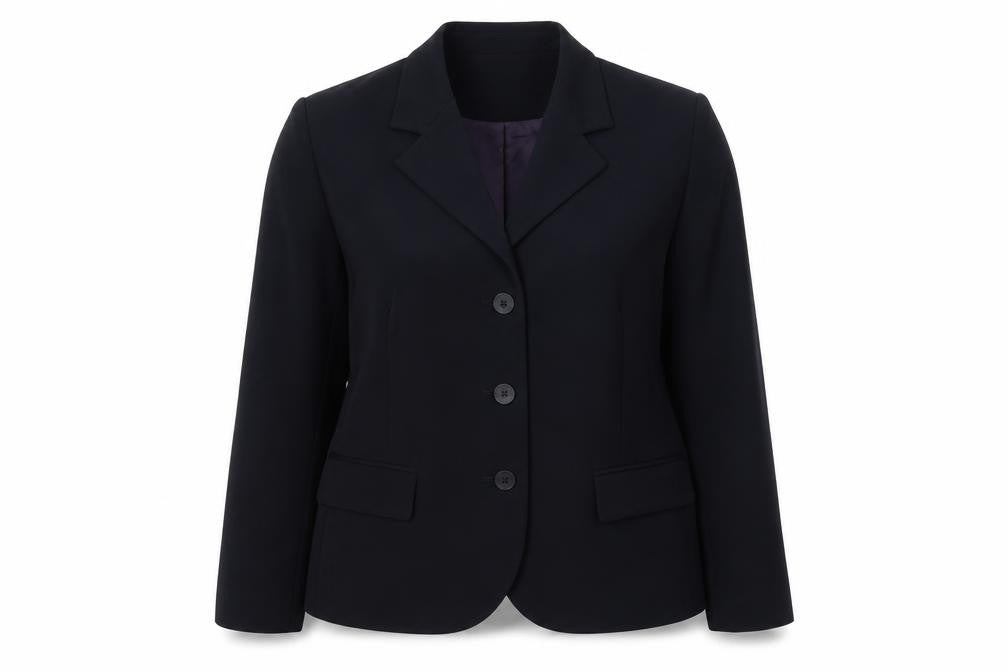 Front view of Wardrobe women’s blue jacket blazer, size UK 20