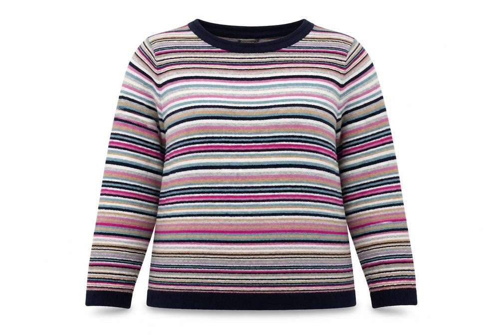 Front view of Bonmarché women’s multicoloured striped knit pullover sweatshirt, size XL