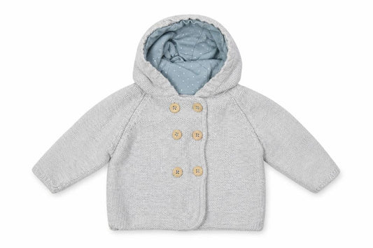 Front view of Marks & Spencer Baby Blue Knit Gilet Coatigan, size 3-6, Months
