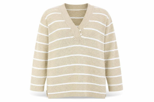 Front view of Elisabeth women’s beige striped jumper, size L