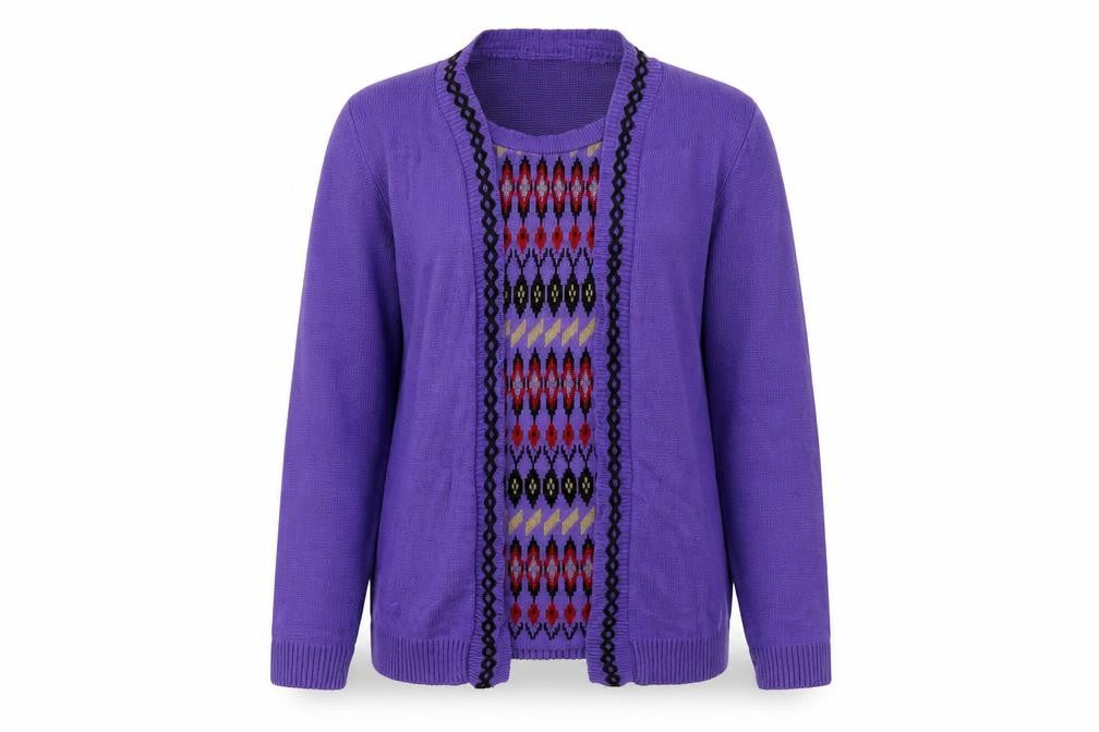 Front view of Pure and Natural women’s purple argyle/diamond jumper, size S