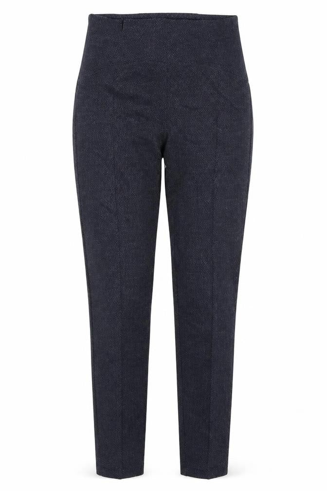 Front view of Marks & Spencer women’s blue trousers, size UK 8, 25-inch leg
