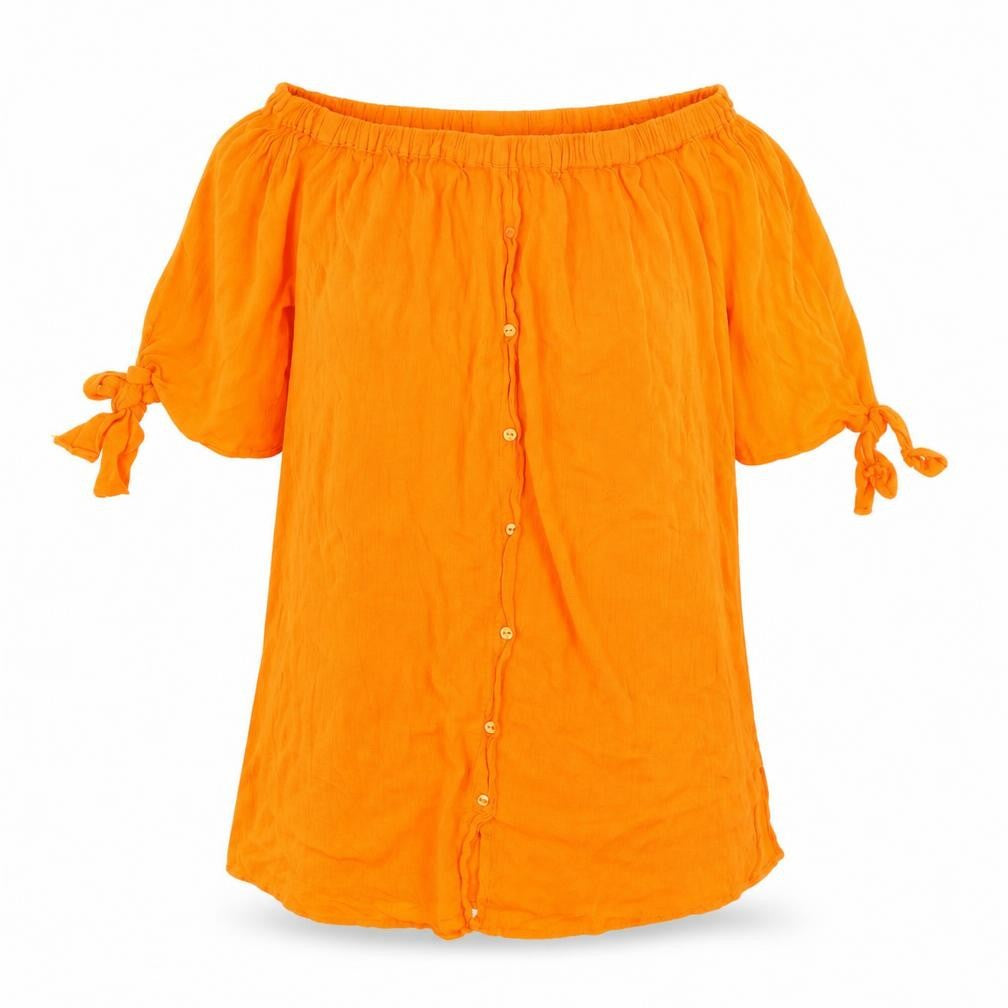Front view of Matalan women’s orange basic button-up, size S