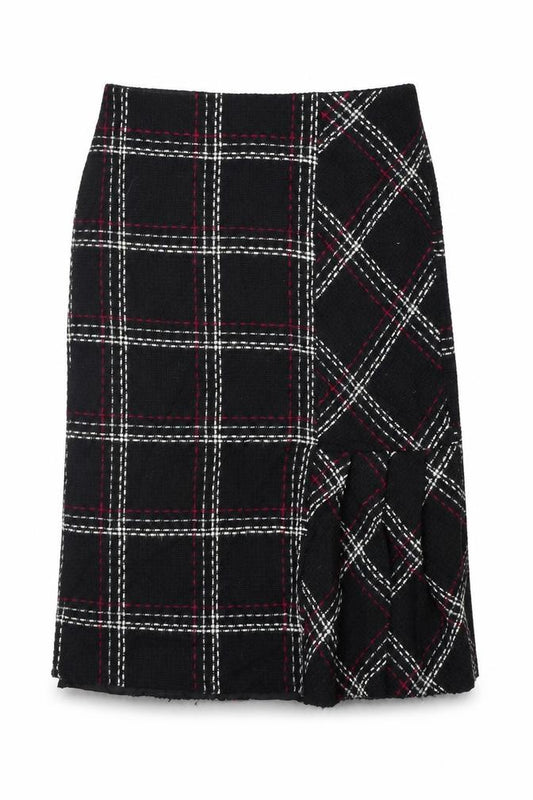 Front view of F&F women’s black check a-line skirt, size UK 10