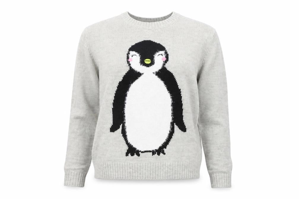 Front view of Divided women’s grey jumper, size XS, - penguin