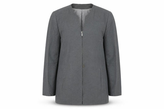 Front view of OPUS women’s grey jacket, size UK 16