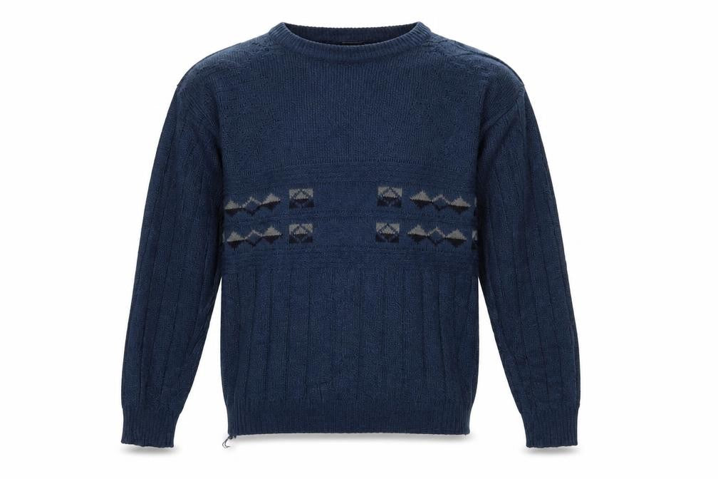 Front view of Menswear men’s blue jumper, size XL