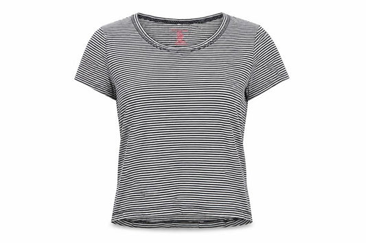 Front view of Debenhams women’s black striped top pyjama top, size UK 12