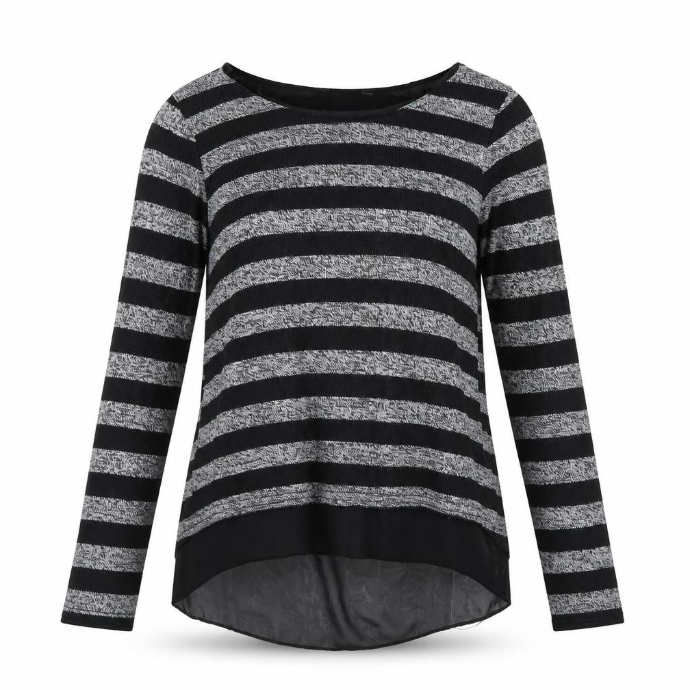 Front view of New Look women’s black striped basic blouse, size S