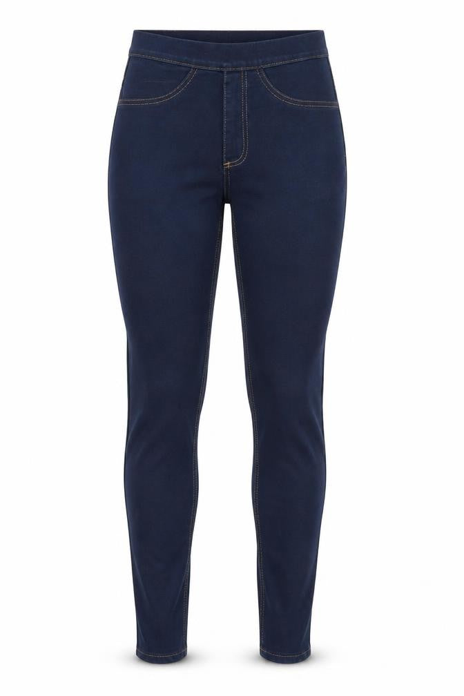 Front view of Marks & Spencer women’s blue denim jegging jeans, size UK 6, 28-inch leg