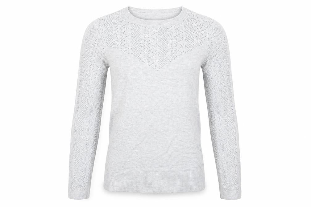 Front view of Warehouse women’s grey jumper, size UK 6, - warehouse