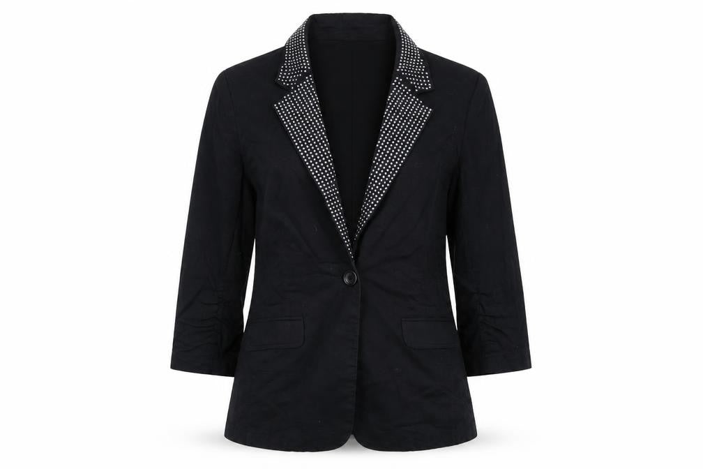 Kenji Womens Black  Ramie Jacket Blazer Size 14  - Embellished Collar