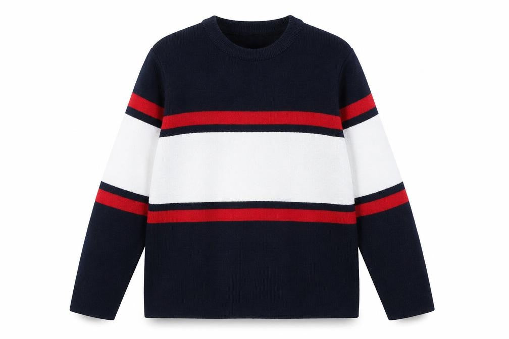 Front view of Primark girls’ blue striped jumper, size 9-10, years