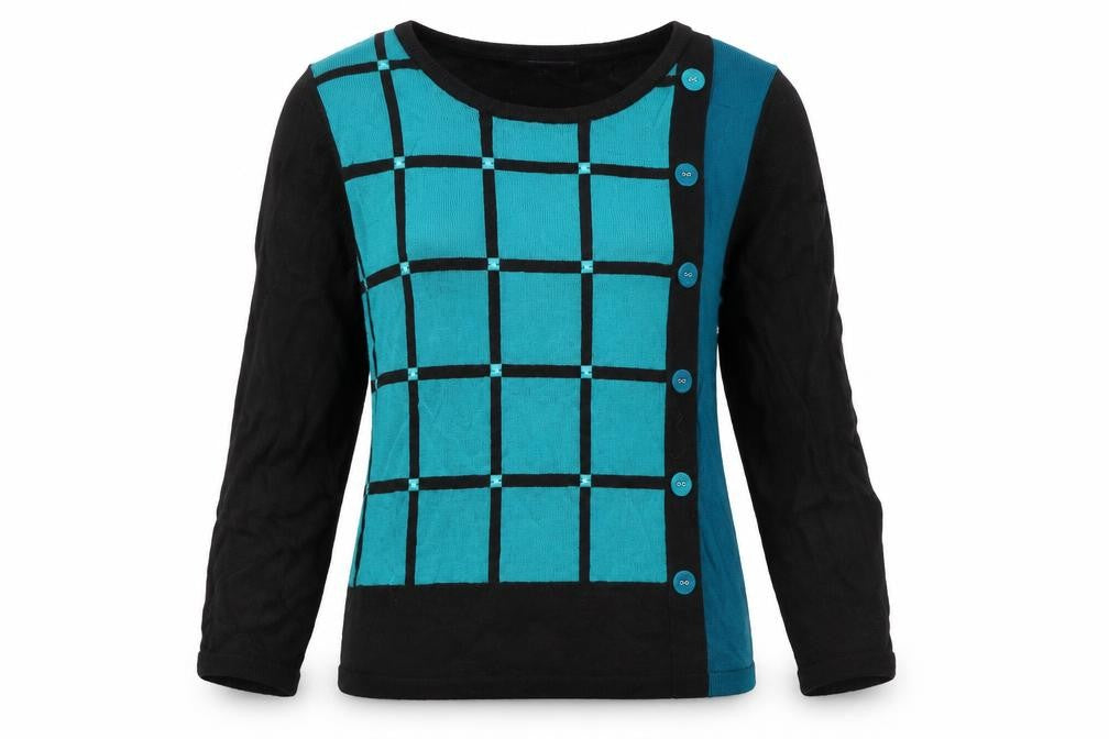 Front view of Autonomy women’s blue jumper, size S