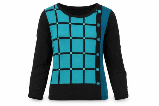 Front view of Autonomy women’s blue jumper, size S