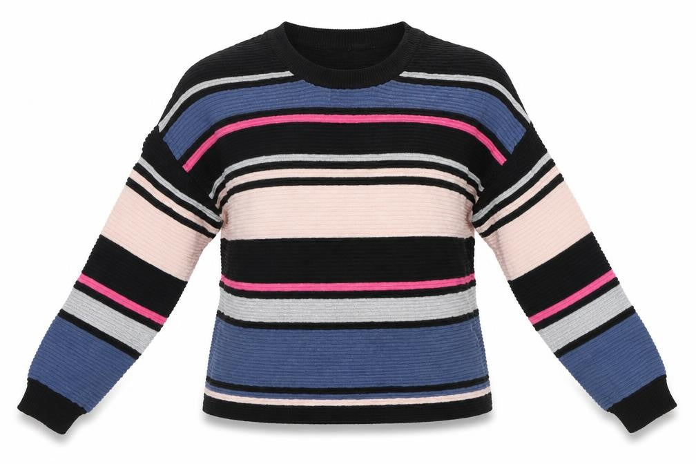 Front view of H&M women’s multicoloured striped jumper, size S