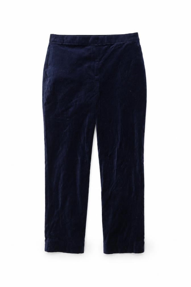 Front view of Marks & Spencer women’s blue trousers, size UK 12, 24-inch leg