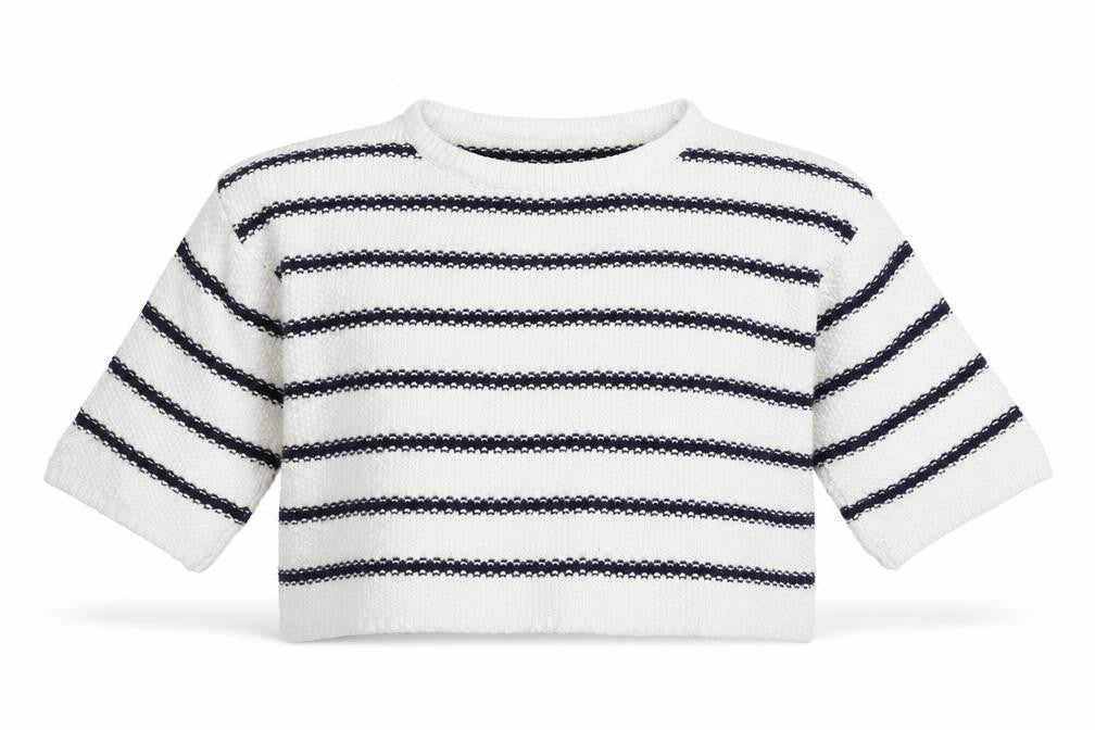 Front view of New Look girls’ white striped jumper, size 12-13, years