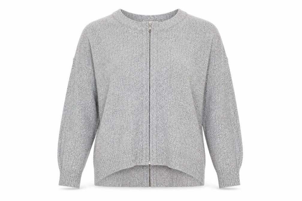 Front view of Papaya women’s grey knit full zip jumper, size M