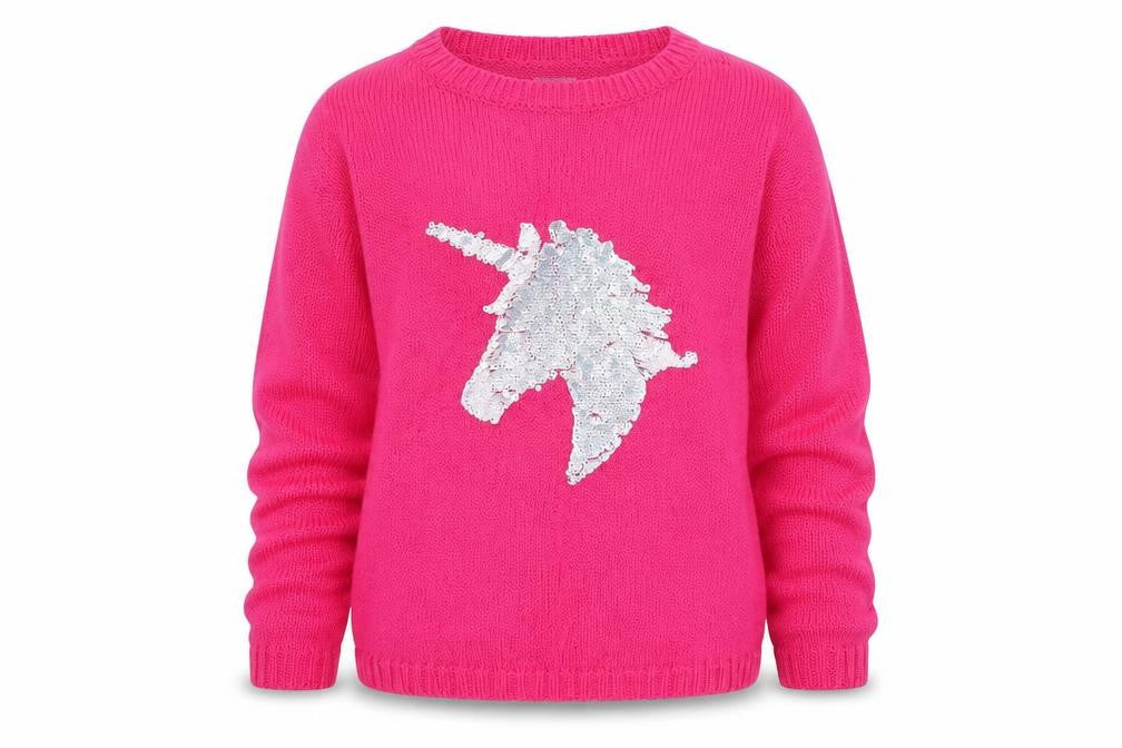 I Love Girls Wear Girls Pink  Knit Pullover Jumper Size 12 Years  - unicorn