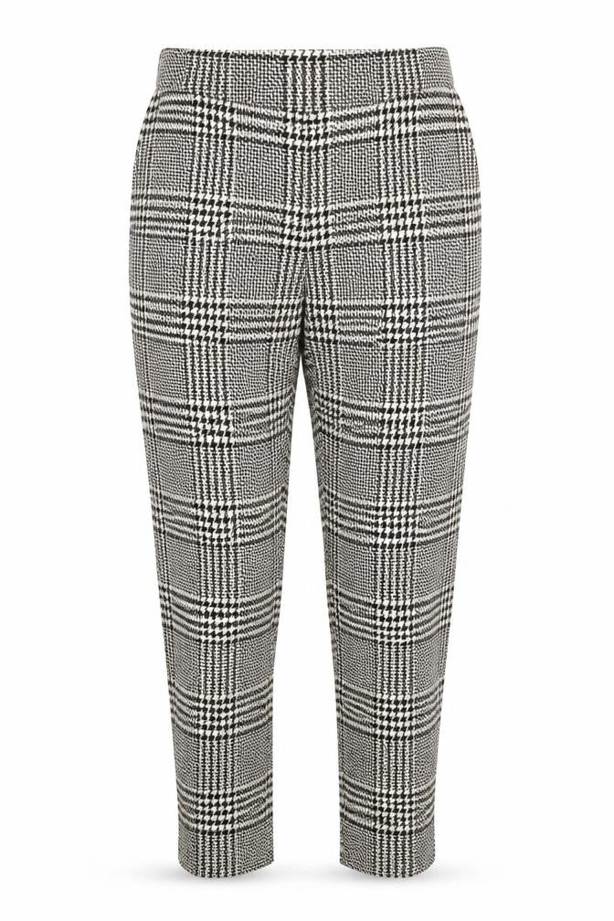 Front view of H&M women’s multicoloured check trousers, size UK 10, 25-inch leg