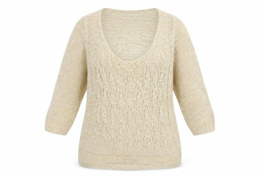 Front view of viriato women’s beige jumper, size UK 14