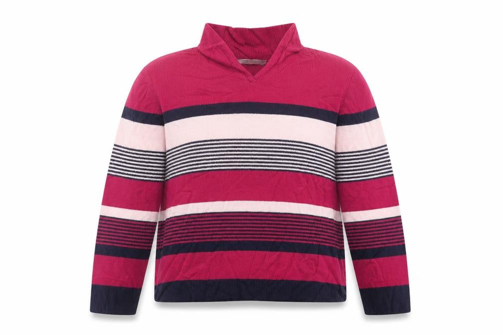 Front view of EWM women’s multicoloured striped jumper, size L