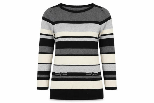 Front view of M&Co women’s multicoloured striped jumper, size M