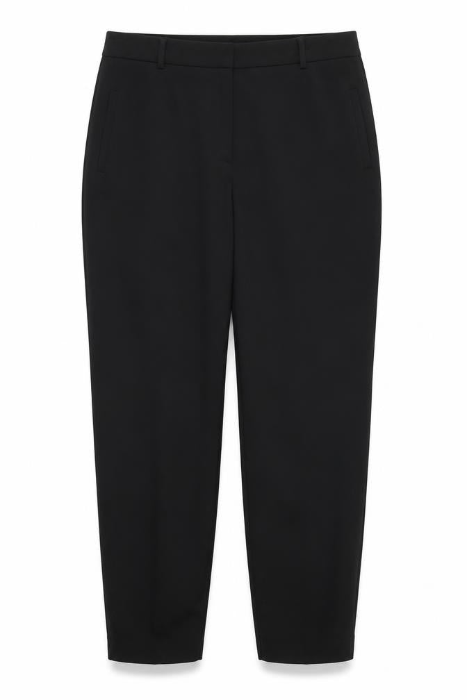 Front view of Preworn women’s black trousers, size UK 16, 27.5-inch leg