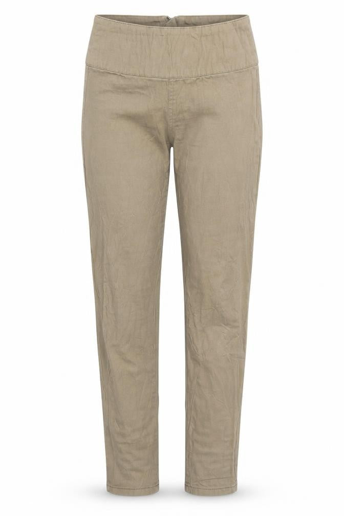 Front view of Pieces women’s beige trousers, size UK 27, in, 29.5-inch leg