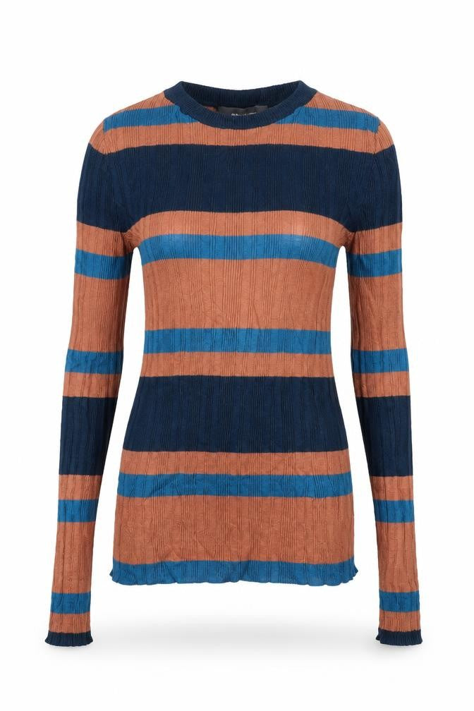 Front view of Primark women’s beige striped jumper, size UK 8