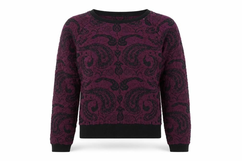 Front view of Miss Selfridge women’s purple knit jumper, size UK 8