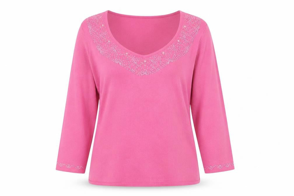 Front view of AMARANTO women’s pink jumper, size UK 16