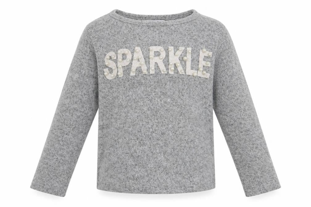 Front view of Primark girls’ grey jumper, size 6-7, years - sparkle
