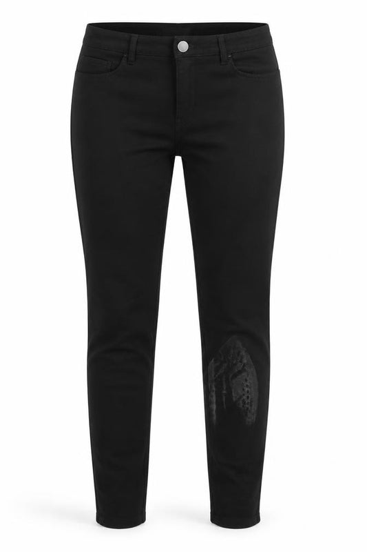 Front view of Theory women’s black denim skinny jeans, size UK 4, 28-inch leg