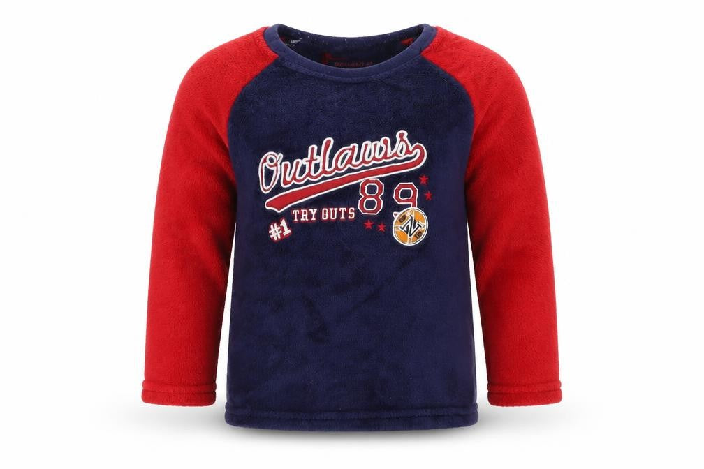 Front view of Primark boys’ blue fleece pyjama top, size 5-6, years
