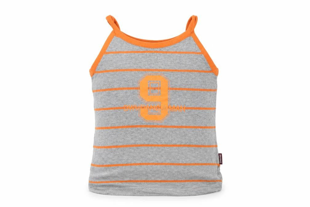 Front view of dwudang man boys’ grey striped knit basic tank, size 7, years