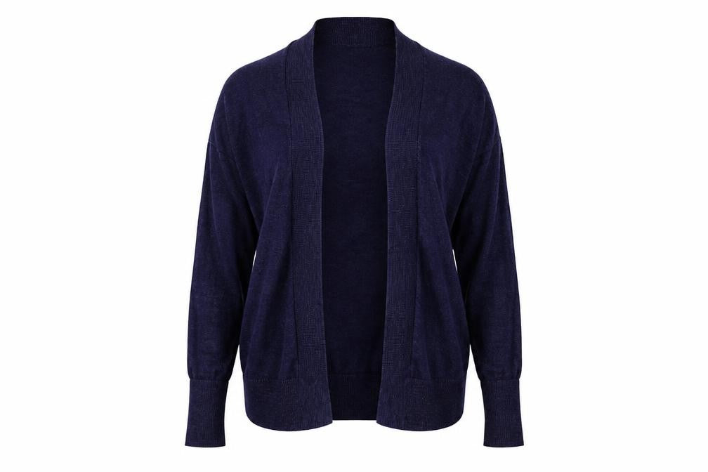 Front view of Gap women’s blue knit cardigan jumper, size S
