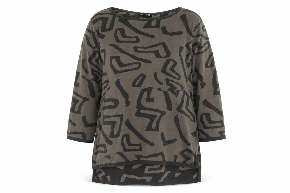 Front view of Viz-A-Viz women’s brown geometric knit jumper, size UK 16
