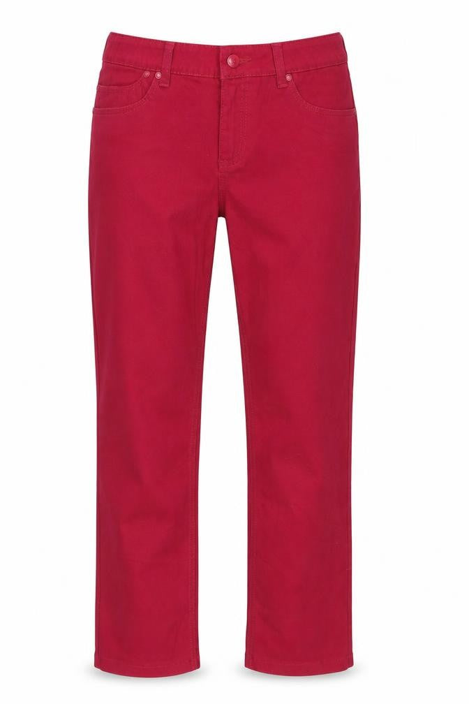 Front view of SHE women’s pink denim straight jeans, size UK 12, 33-inch leg
