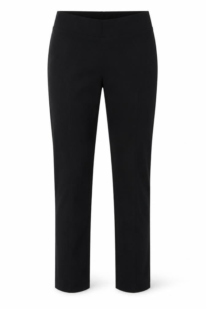 Front view of Maximus women’s black trousers, size S, 28-inch leg