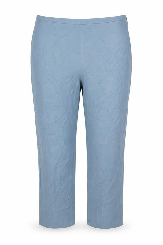 Front view of Artigiano women’s blue dress pants trousers, size UK 24, 23-inch leg