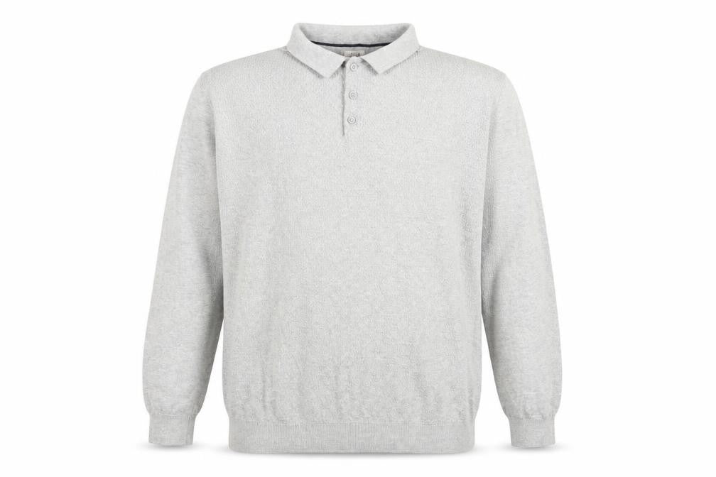 Front view of ACW 58 men’s grey polo, size L