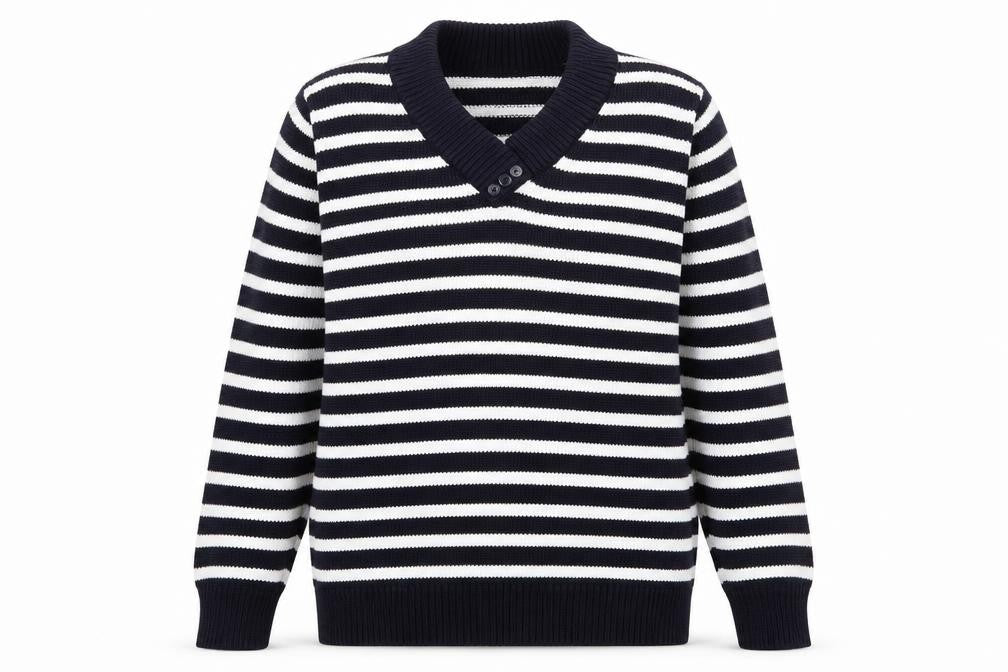 Front view of EWM women’s multicoloured striped jumper, size UK 10