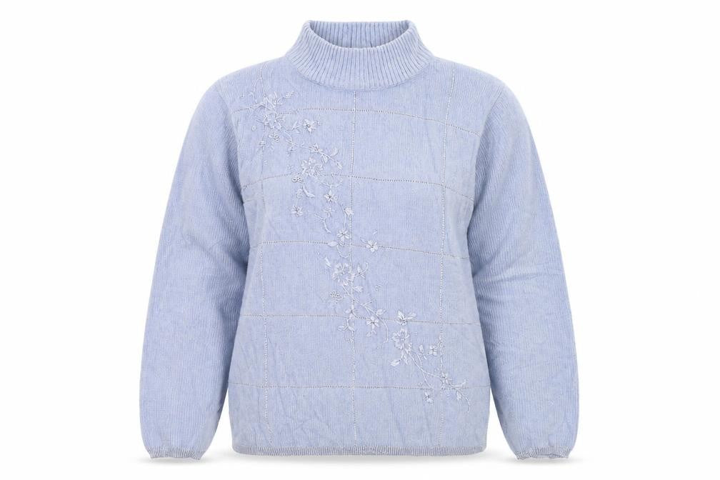 Front view of REFLECT women’s blue jumper, size S
