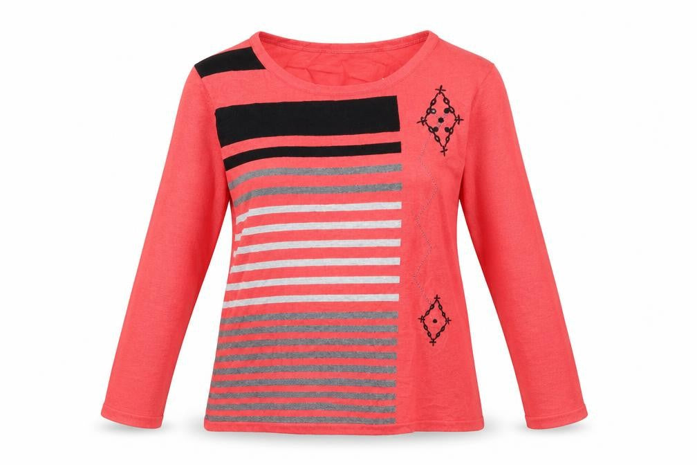 Front view of Chianti women’s pink striped basic t-shirt, size S