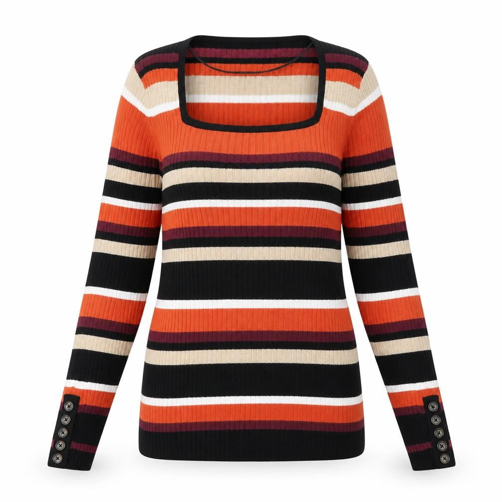 Front view of Tu women’s multicoloured striped jumper, size UK 14
